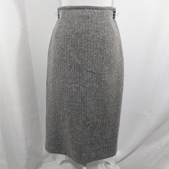 TALBOTS! BLACK & WHITE SILK/CASHMERE/WOOL HERRINGBONE PENCIL STYLE SKIRT! SZ 6 - Picture 2 of 10